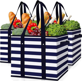 WISELIFE 3-pack reusable grocery bags with large capacity for groceries and picnics.