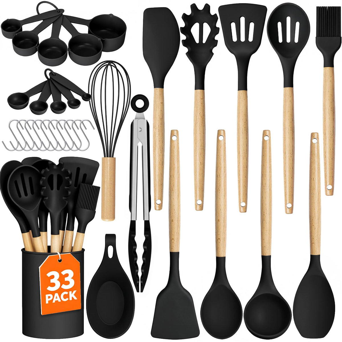 WISELIFE 33-piece kitchen utensils set with holder for organized cooking