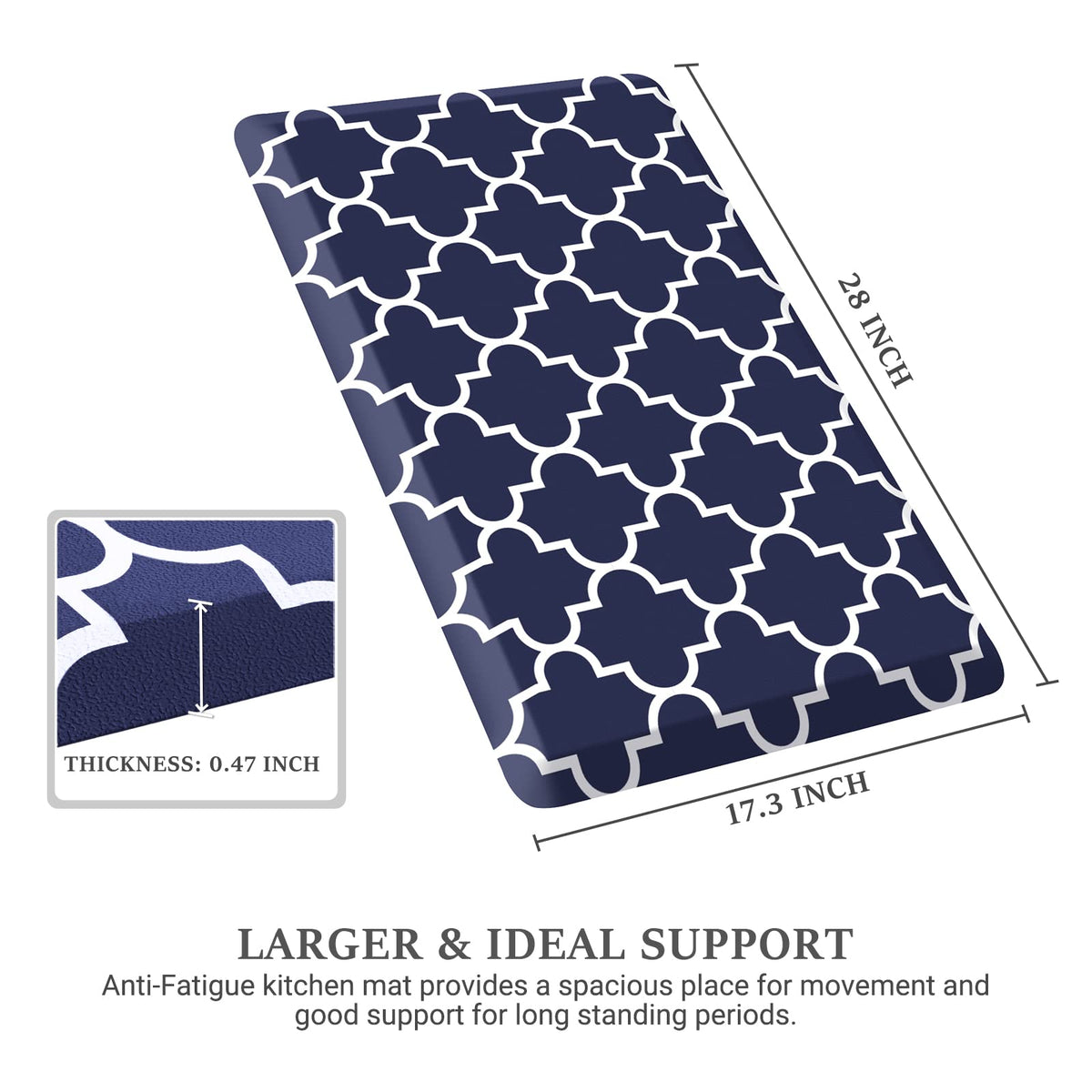 WISELIFE anti-fatigue mat highlights ergonomic support for long kitchen tasks.