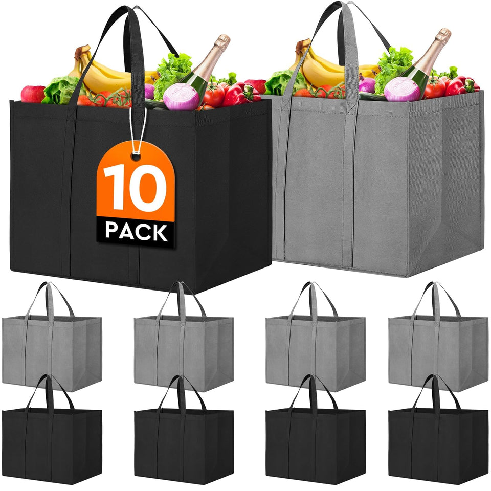 WISELIFE 10-pack reusable bags folded for compact storage and quick access.