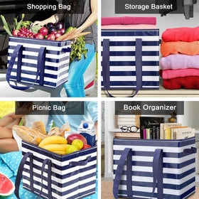 WISELIFE collapsible tote bags folded flat for compact storage in a car or bag.