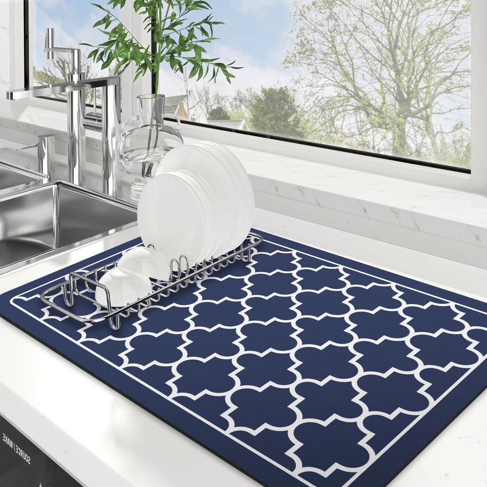 WISELIFE dish drying mat absorbs water quickly to protect countertops.