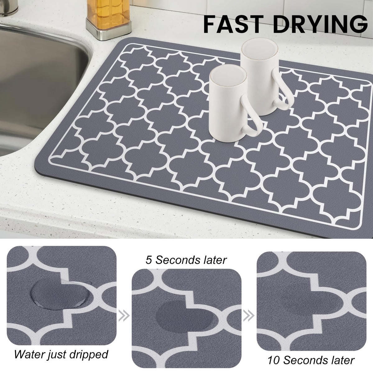 WISELIFE absorbent dish drying mat uses high absorbency material.