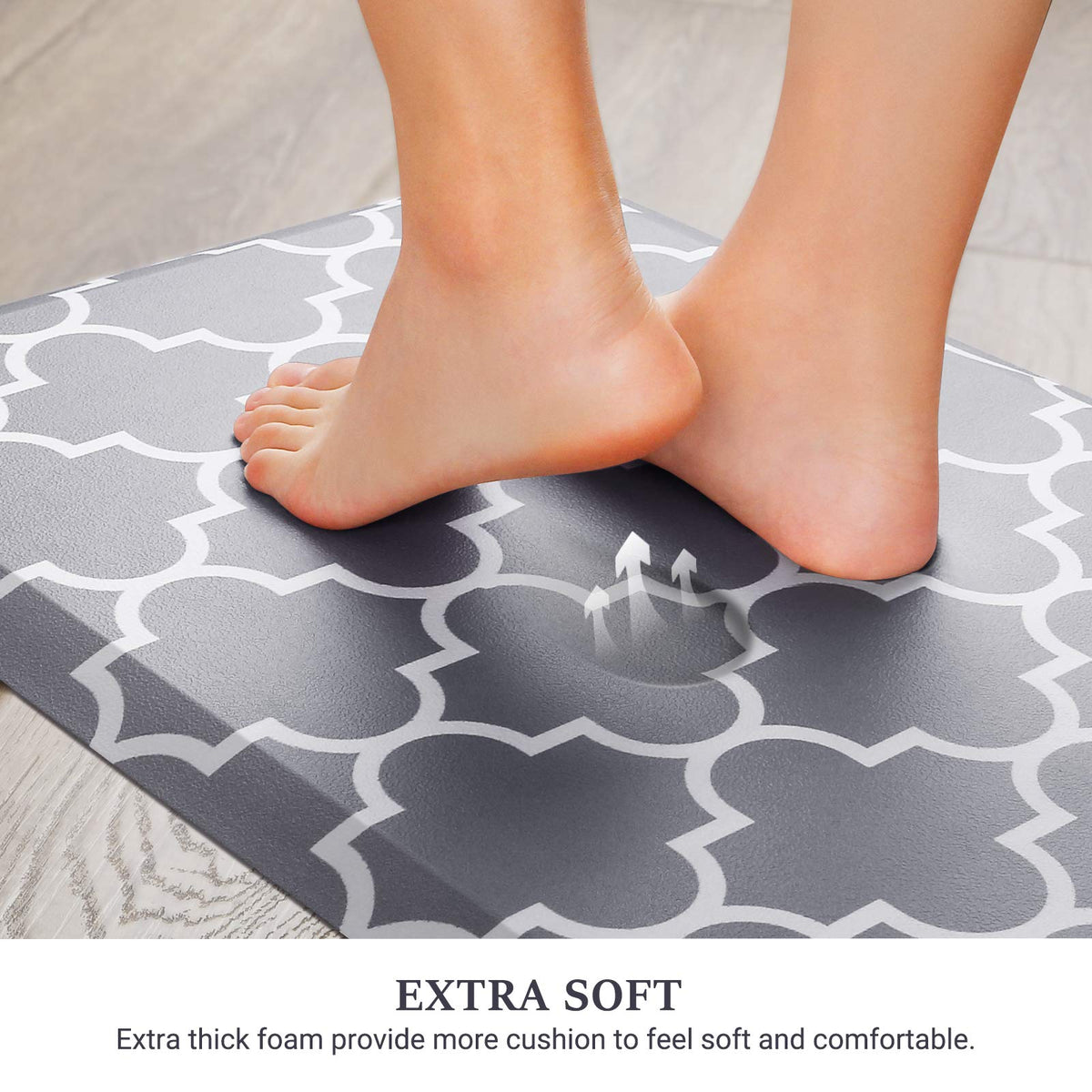 WISELIFE kitchen mat waterproof surface helps keep floors clean during spills.