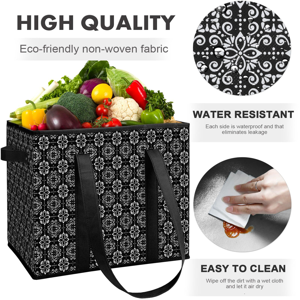 WISELIFE large grocery tote bag with water-resistant coating for groceries.