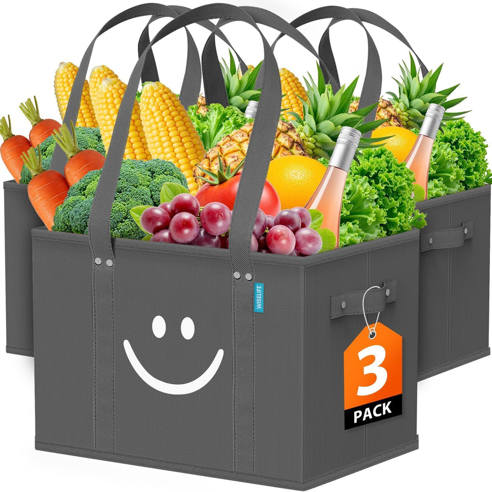 WISELIFE reusable bags 3-pack folded for compact storage.