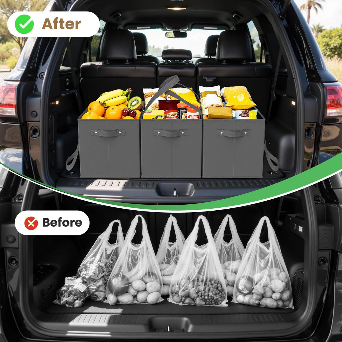 WISELIFE grey grocery bags simplifying daily shopping and organization.