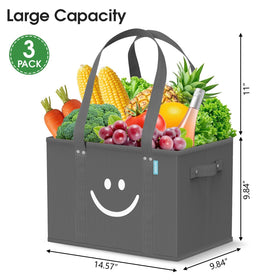 WISELIFE reusable bags 3-pack with rigid bottom keeps groceries upright.