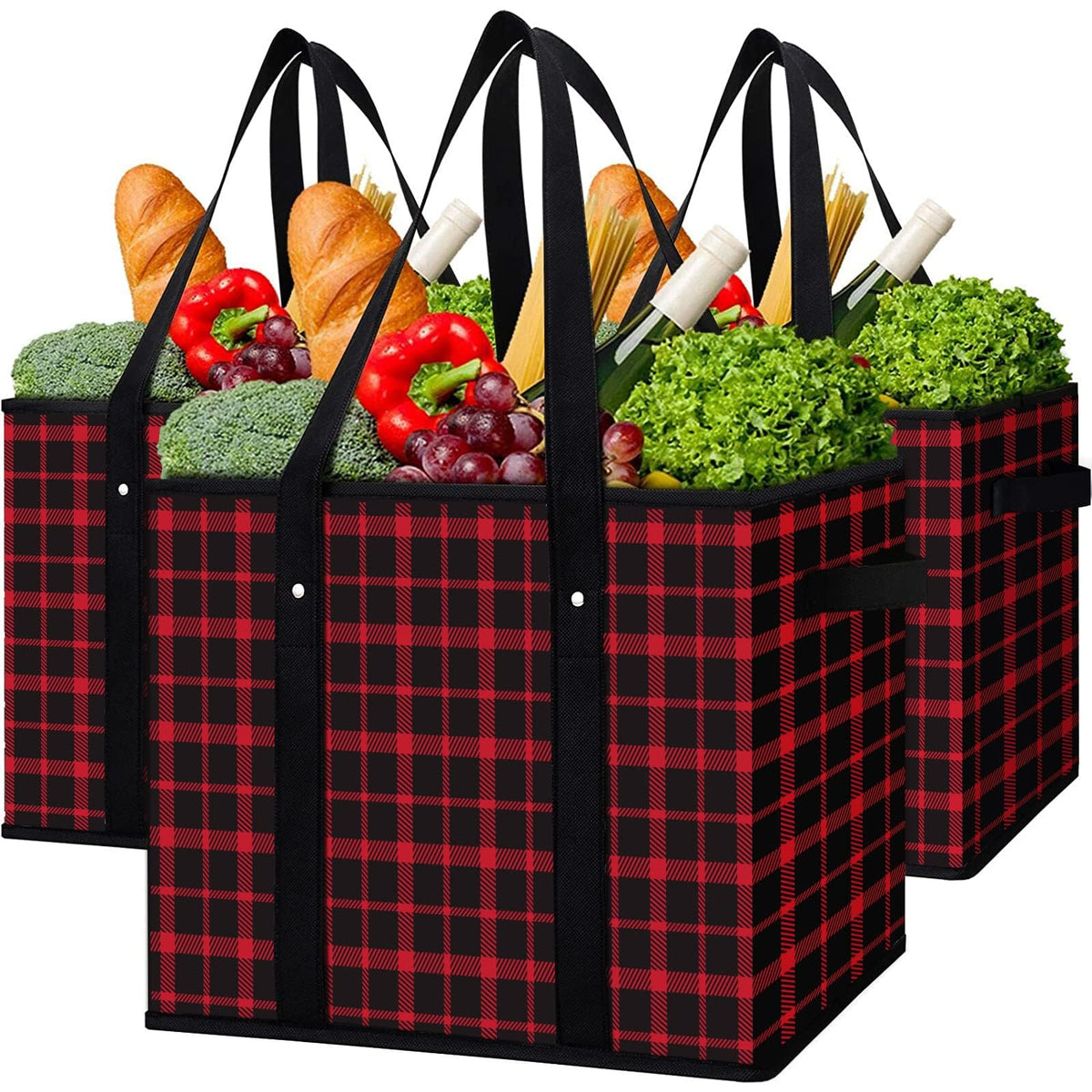 WISELIFE reusable grocery bags 3-pack offer sturdy carry for groceries.