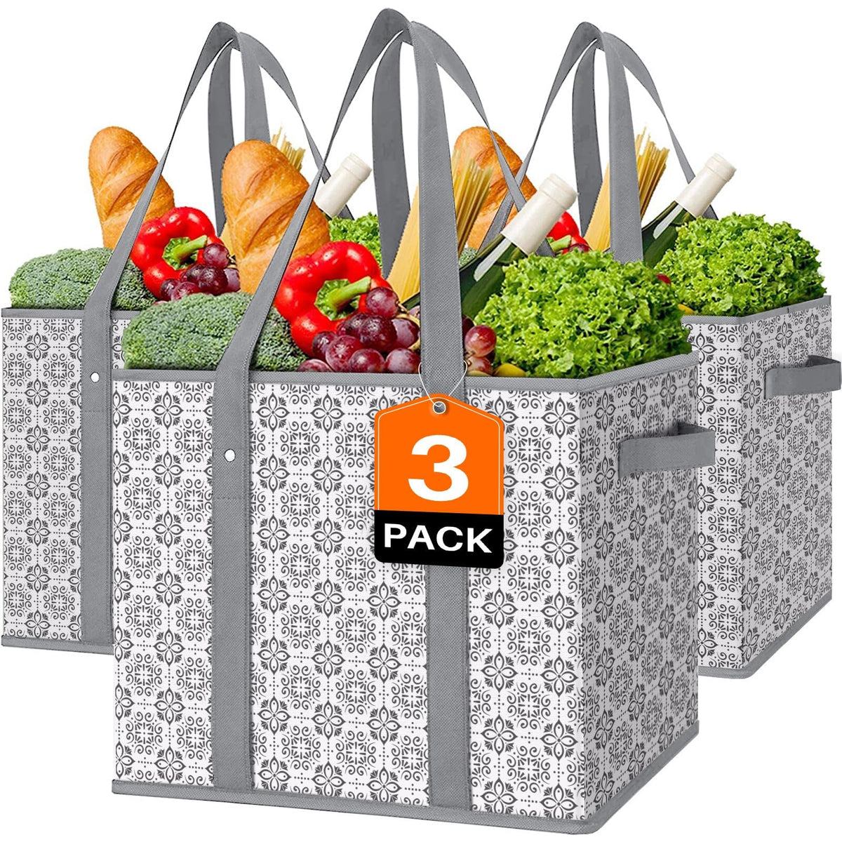 WISELIFE reusable grocery bags 3-pack folded for compact storage and easy stowing.