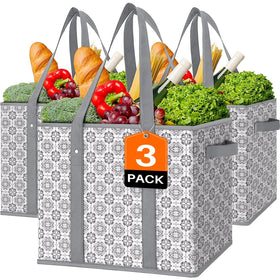 WISELIFE reusable grocery bags 3-pack folded for compact storage and easy stowing.