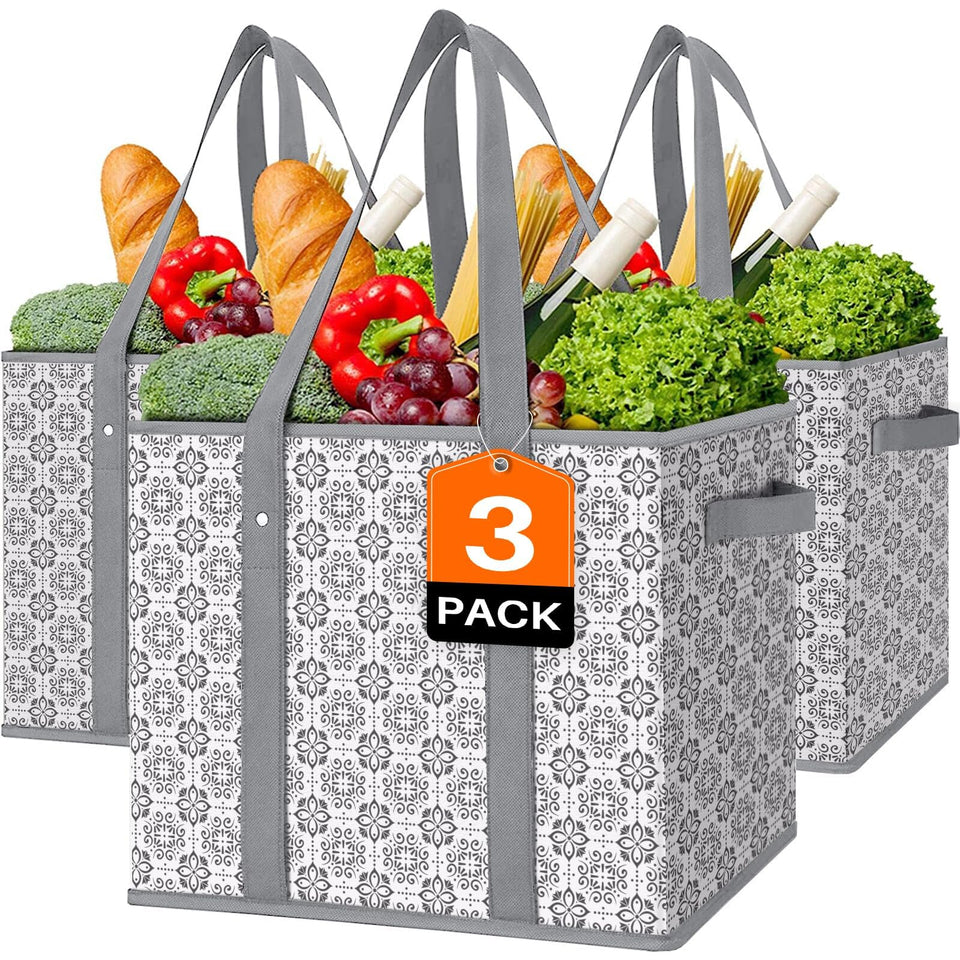 WISELIFE reusable grocery bags 3-pack folded for compact storage and easy stowing.
