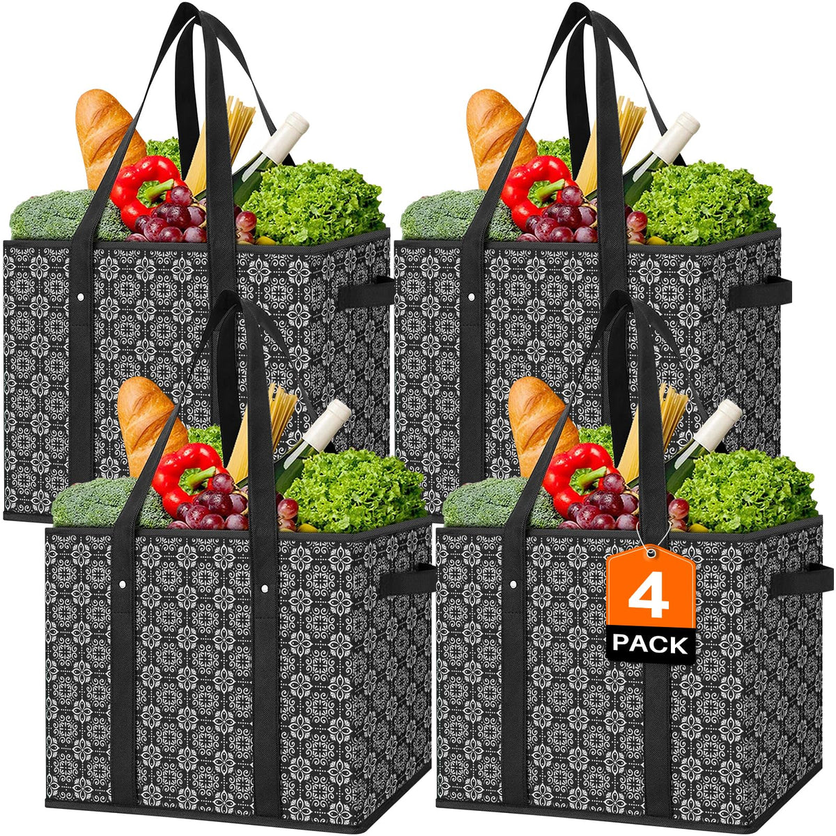 WISELIFE reusable grocery bags front view showing large capacity for groceries