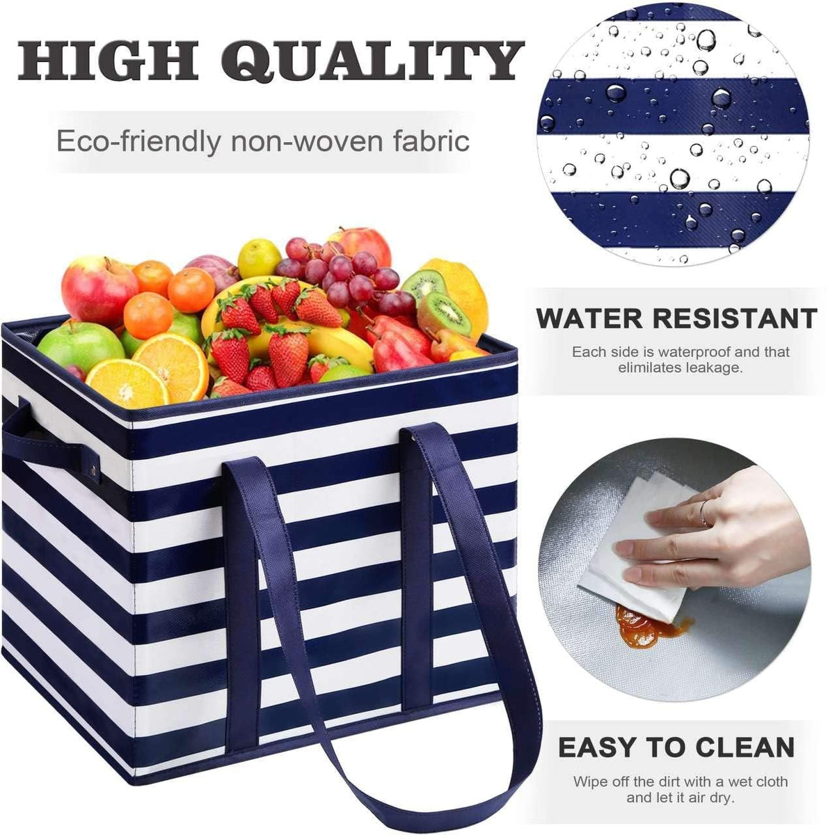 WISELIFE rigid structure with cardboard inserts keeps the bag upright when opened.