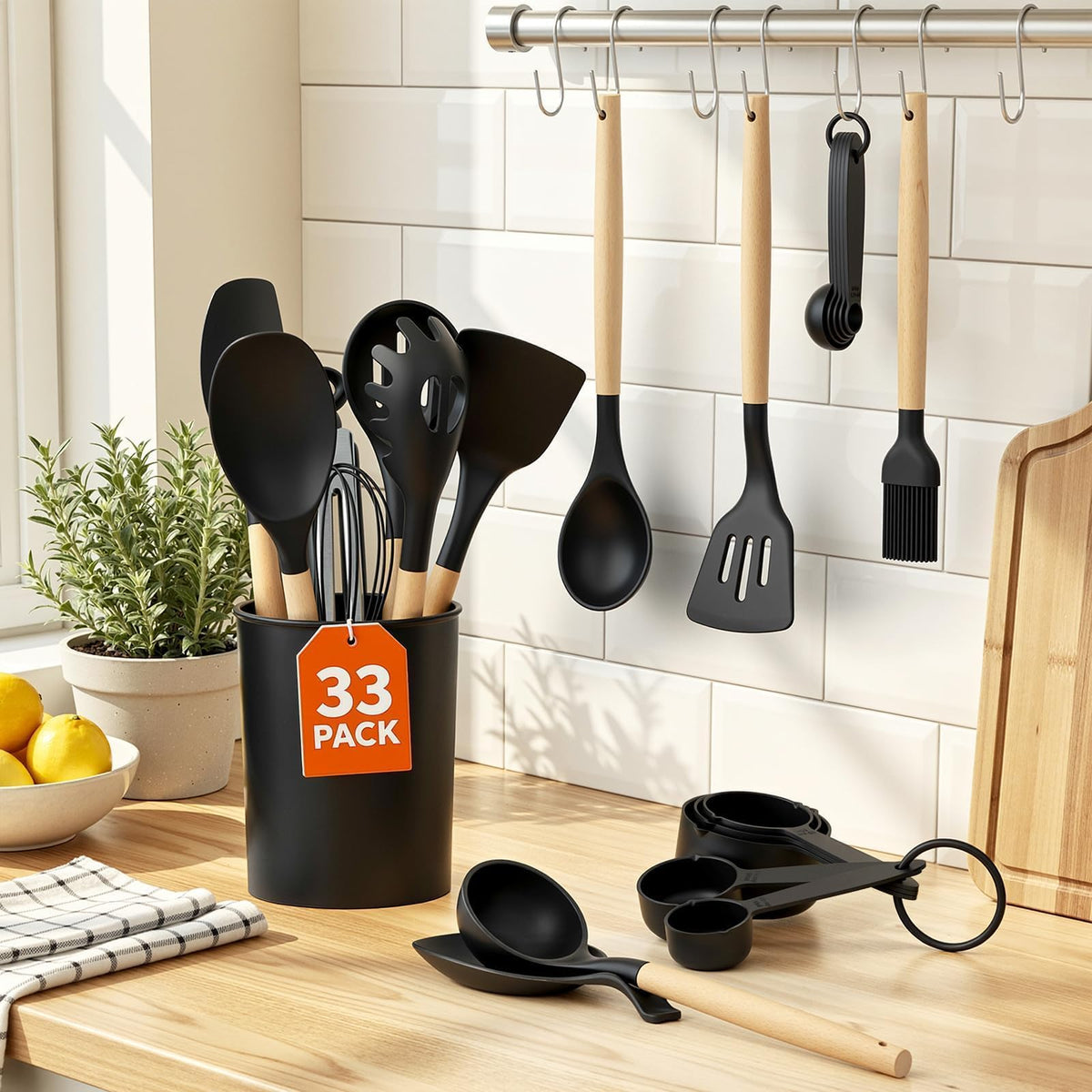 WISELIFE silicone utensil heads gentle on nonstick cookware