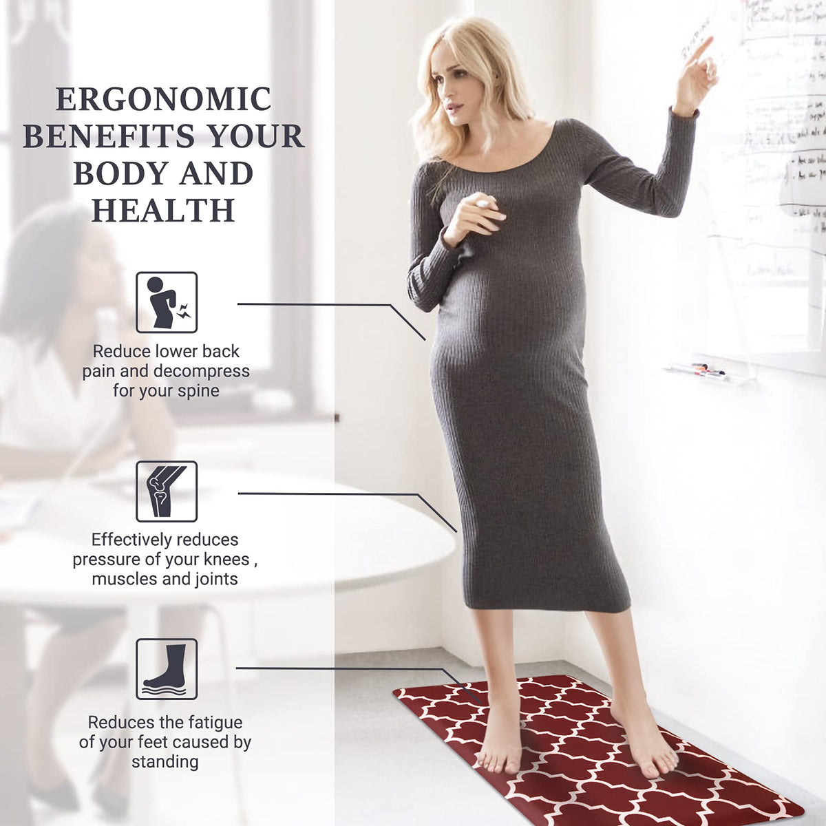 WISELIFE soft-edged mat provides cushioned support without a tripping hazard.
