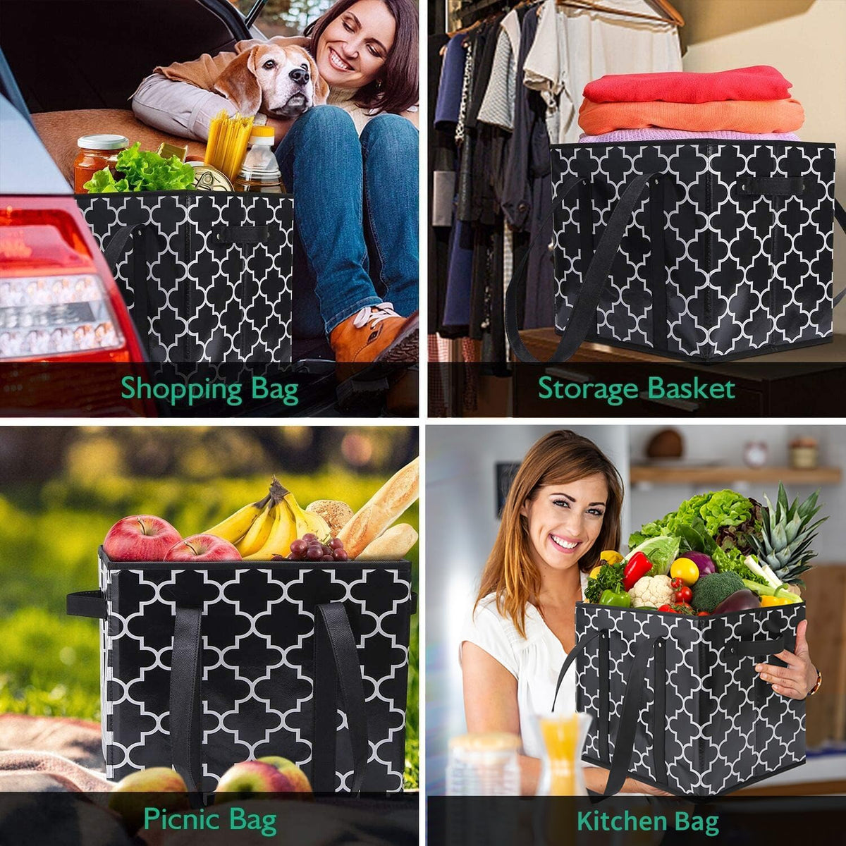 WISELIFE bags in use in a car cart for organized shopping.