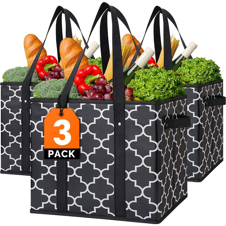 WISELIFE reusable grocery bags 3-pack folded compactly for storage.