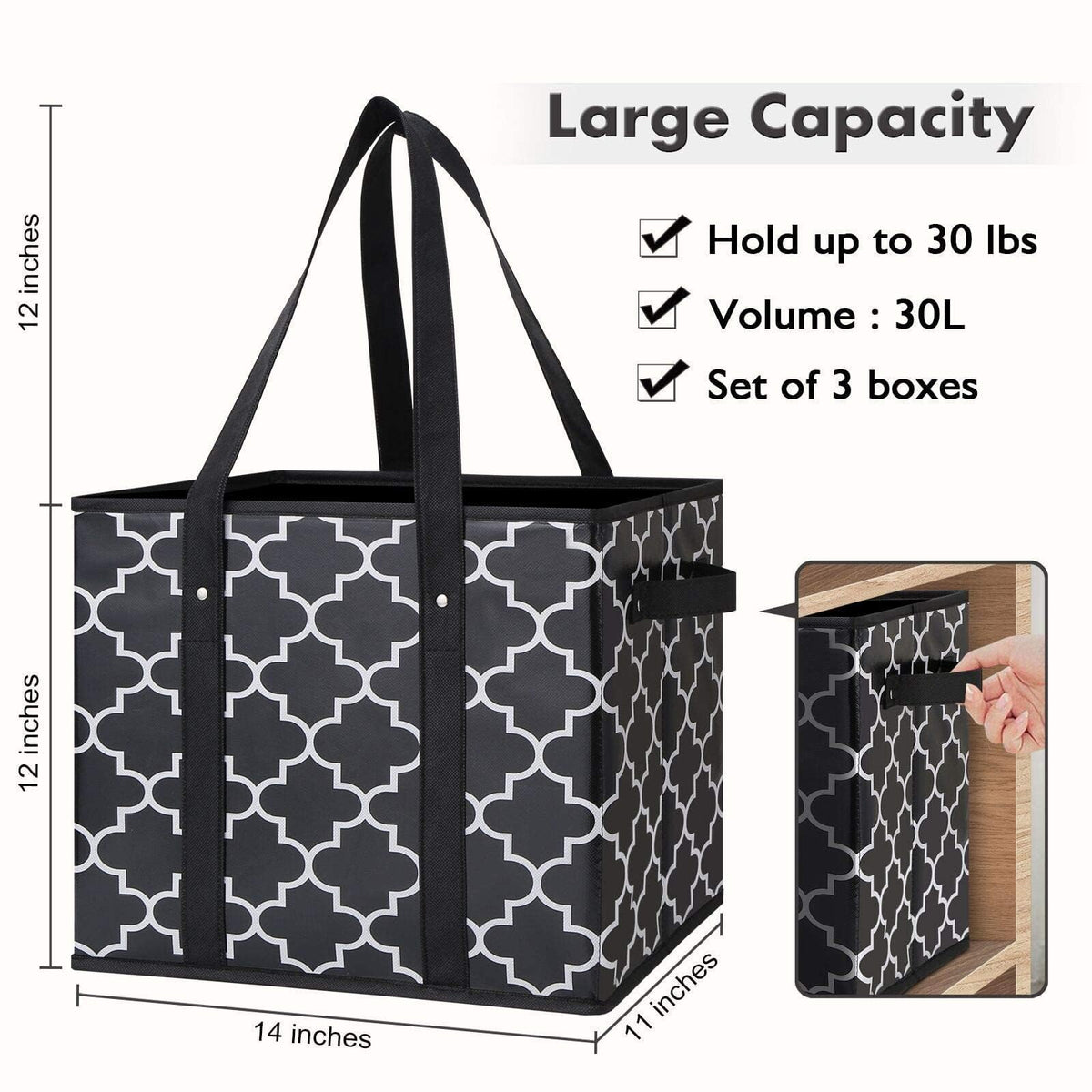 WISELIFE large black water-resistant shopping tote in use.