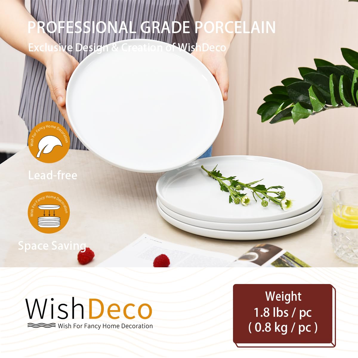WishDeco 10.5-inch dinner plate suitable for main courses and more.