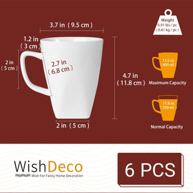 WishDeco white coffee mugs with glossy glaze, durable porcelain for daily use.