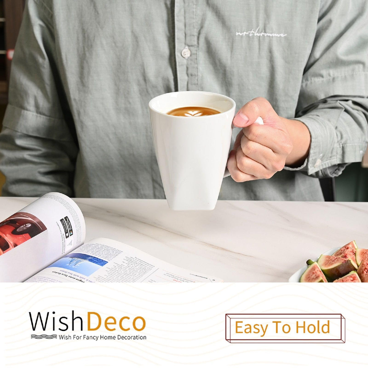 WishDeco white coffee mugs microwave-safe symbol, quick reheats with no fuss.