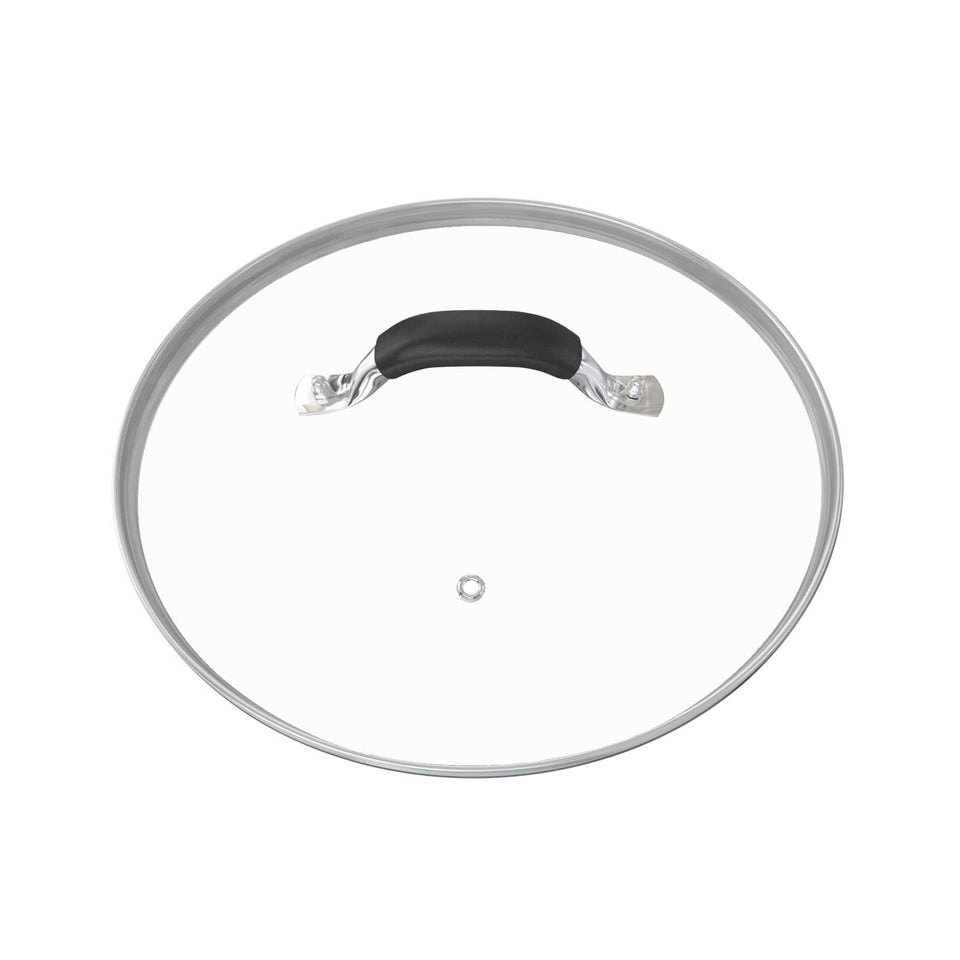 WishDirect 12-inch tempered glass lid showing clear visibility for easy monitoring of cooking.