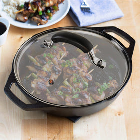 WishDirect lid compatible with 12-inch Lodge skillet for versatile use.