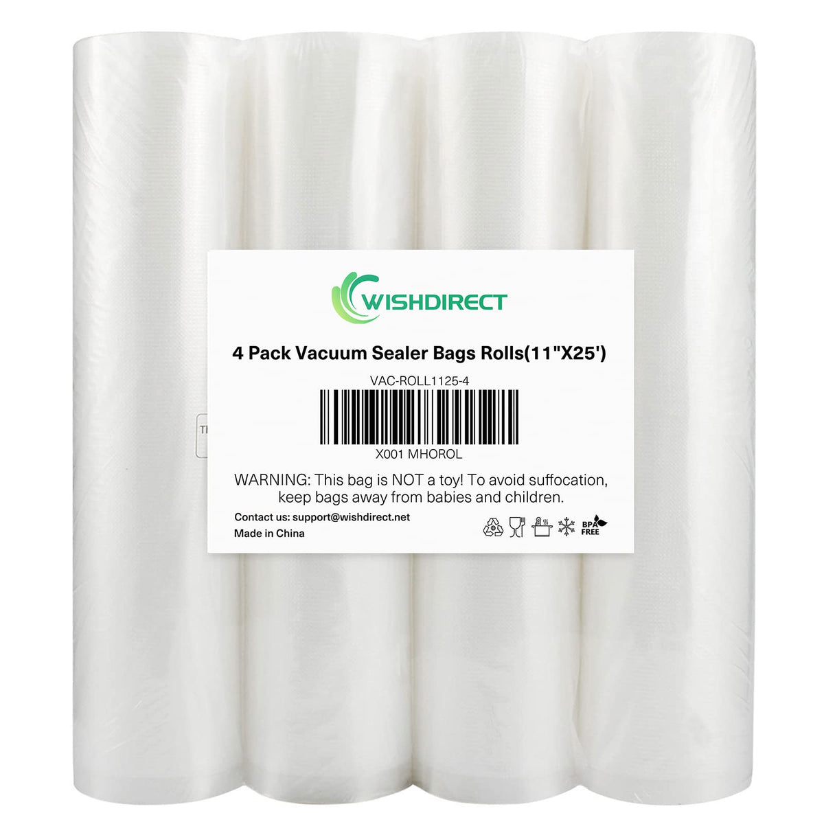 WishDirect 11x25 feet vacuum bag rolls for precise portions and freshness