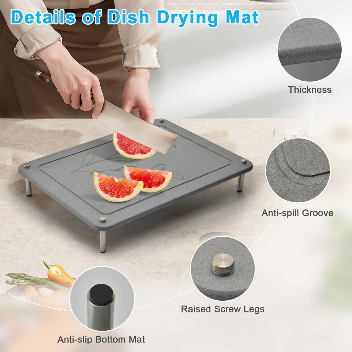 Wishfly leaf mat with non-slip feet stays stable on the counter