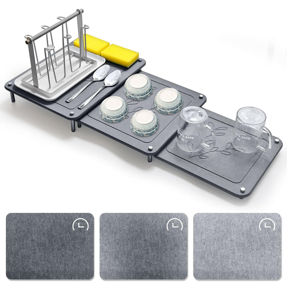 Wishfly leaf drying mat large showing quick absorption on a counter