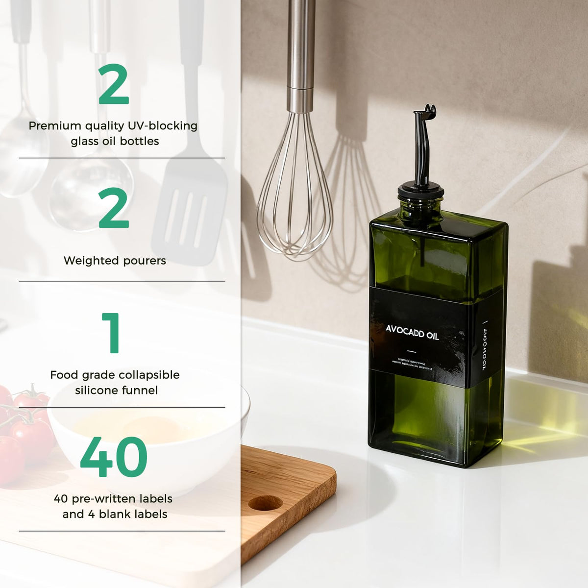 WISIMMALL label set helps organize oils and sauces efficiently.