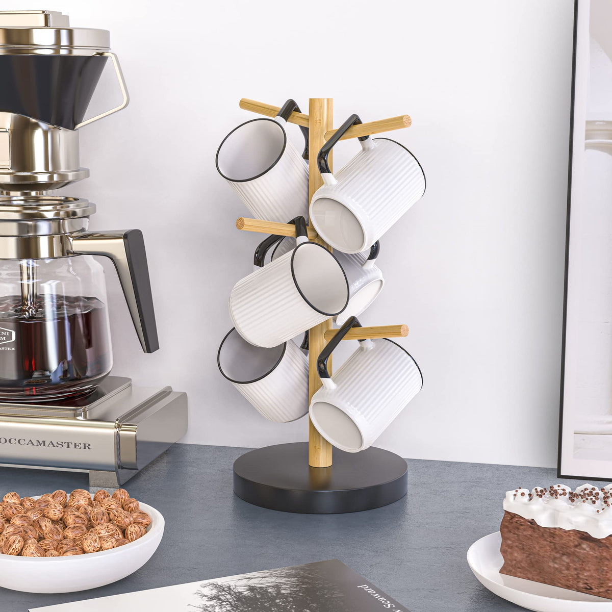 Wisuce bamboo mug holder tree natural bamboo texture and finish.