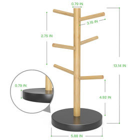 Wisuce bamboo mug holder tree six-mug capacity keeps mugs organized.