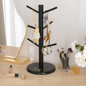 Countertop display enhances kitchen decor and quick access to mugs.