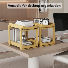 Wisuce Essentials bamboo under-sink organizer two-pack with narrow top and wide bottom for efficient storage.