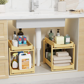Wisuce Essentials bamboo under-sink organizer 2-tier with pull-out drawer for convenient access.