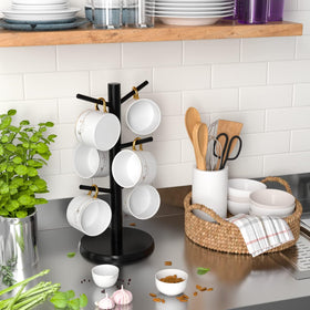 Wisuce six-hook mug tree neatly displays cups and saves cabinet space.