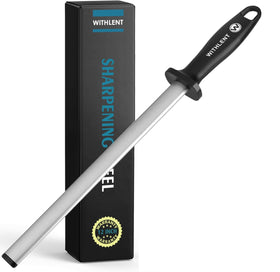 W WITHLENT diamond sharpening steel, 12-inch oval shape, helps blades stay sharp efficiently