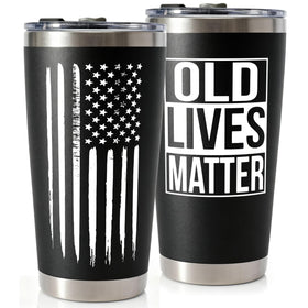 WITTSPOT Old Lives Matter tumbler close-up highlighting bold design and durability.