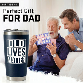 WITTSPOT old-man tumbler 20oz side view highlights humorous design for dad gifts