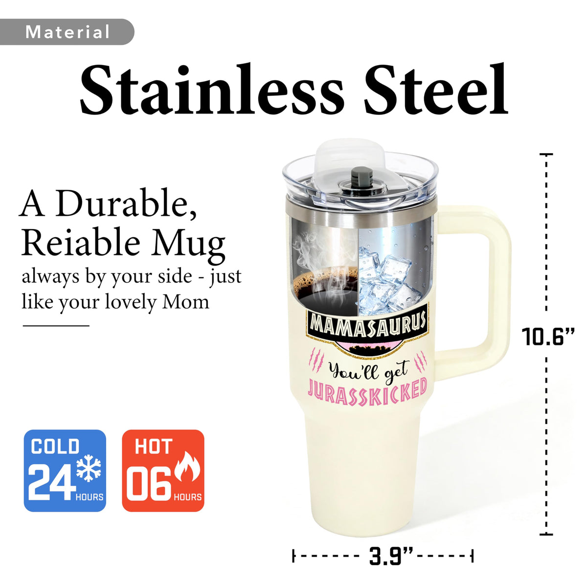 Shatter-resistant exterior keeps the tumbler reliable during travel and busy days.