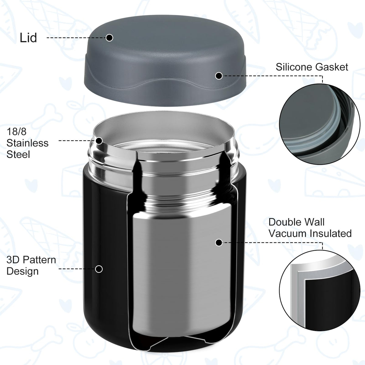 wiwens two-pack insulated food jars with stainless steel bodies for daily use
