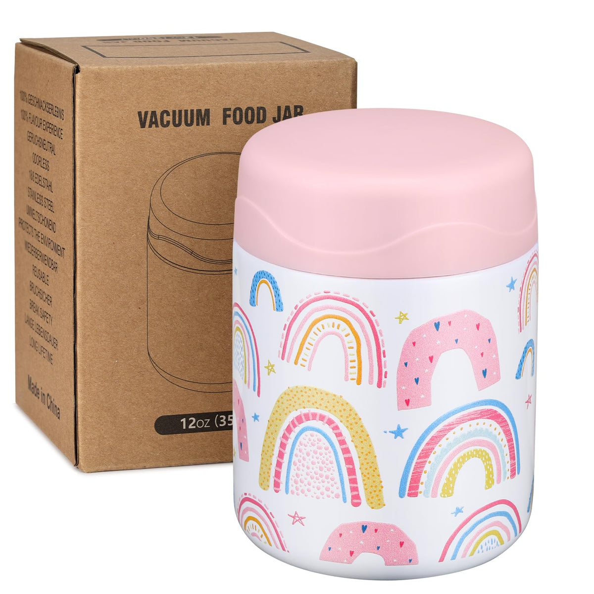 wiwens 12oz soup thermo with white rainbow finish, ideal for hot kids' lunches.