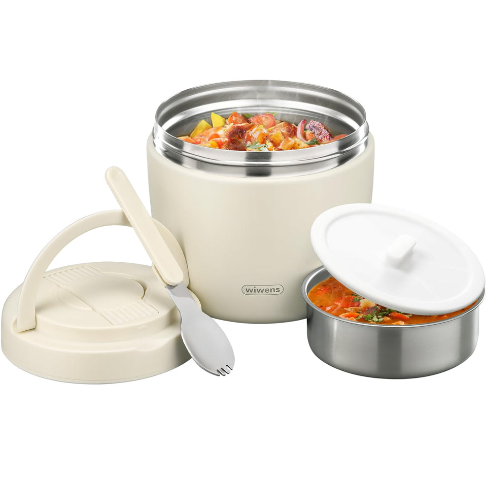 wiwens Thermo Food Jar 32oz beige wide-mouth opening keeps meals hot or cold on the go