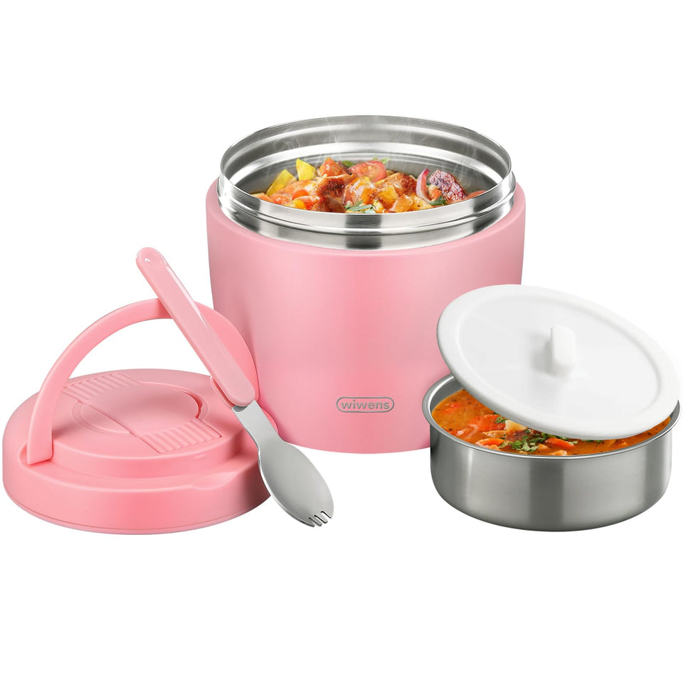 wiwens 32oz pink thermo food jar keeps soup hot for hours at school or work