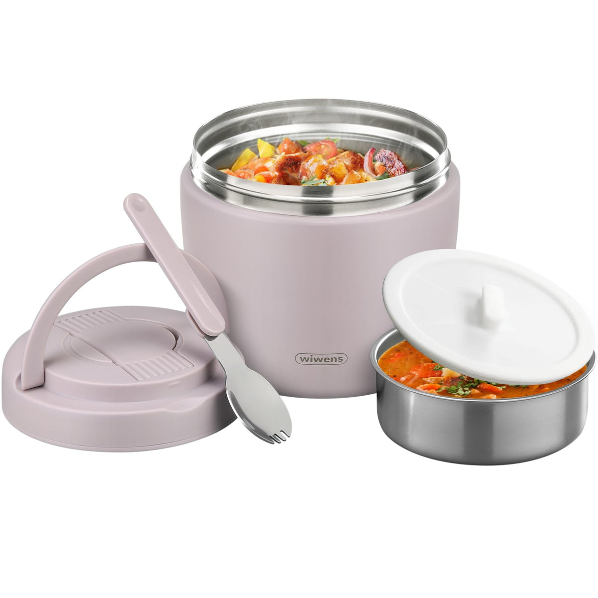 WiWens Thermo Food Jar wide mouth design facilitates easy filling and cleaning, keeps meals fresh.