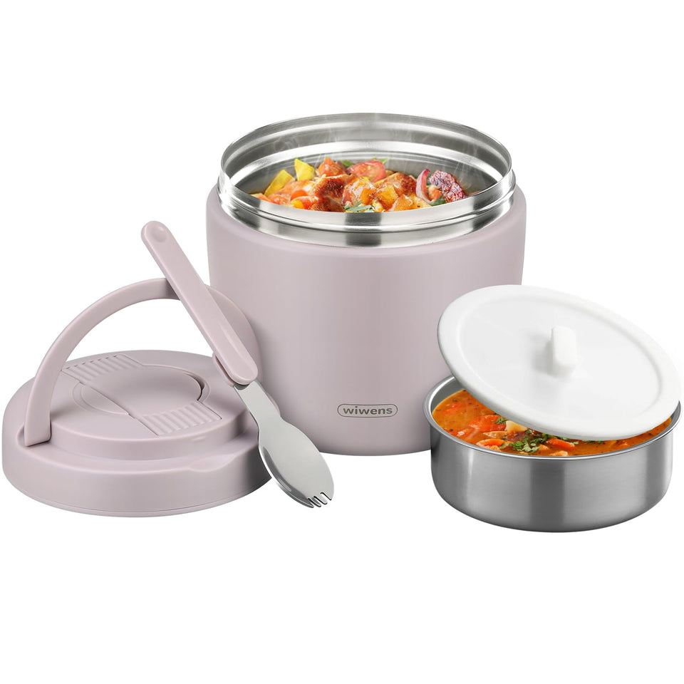 WiWens Thermo Food Jar wide mouth design facilitates easy filling and cleaning, keeps meals fresh.