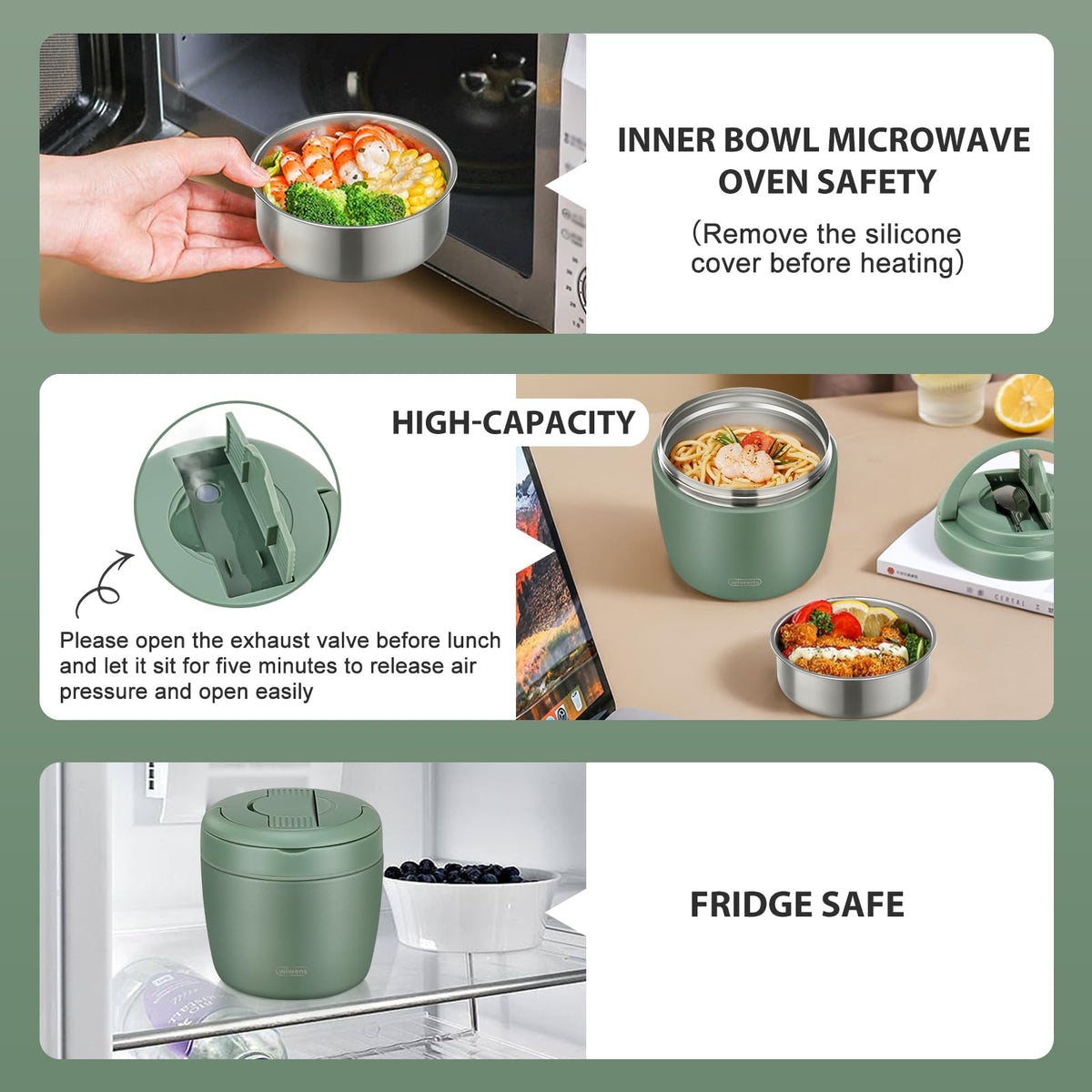 Wiwens thermo food jar anti-slip silicone base prevents sliding.