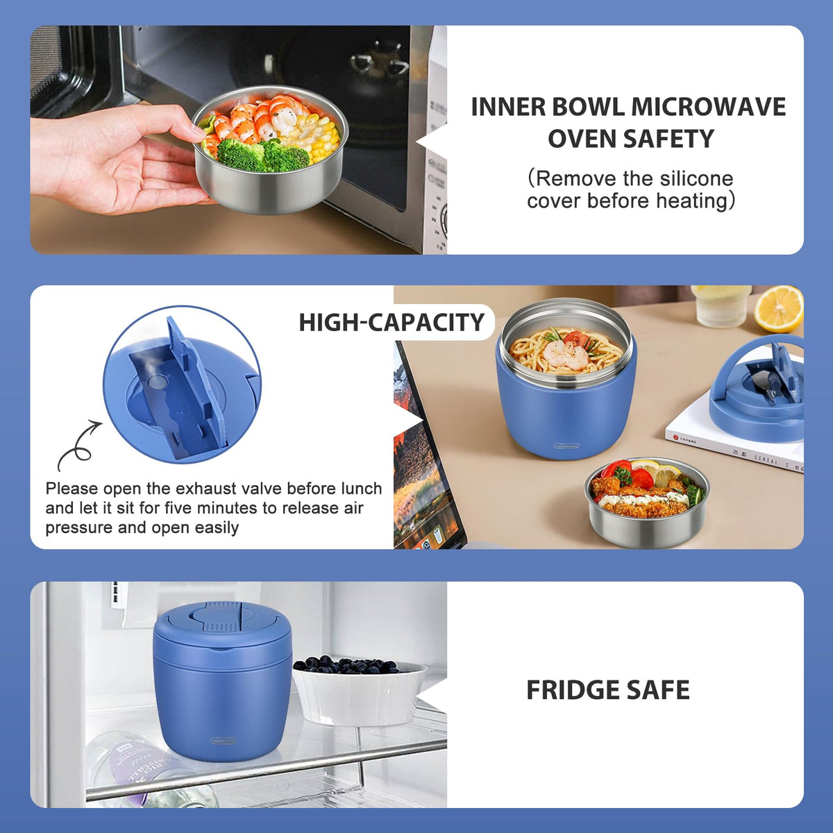 wiwens Thermo Food Jar blue leak‑proof cap in action